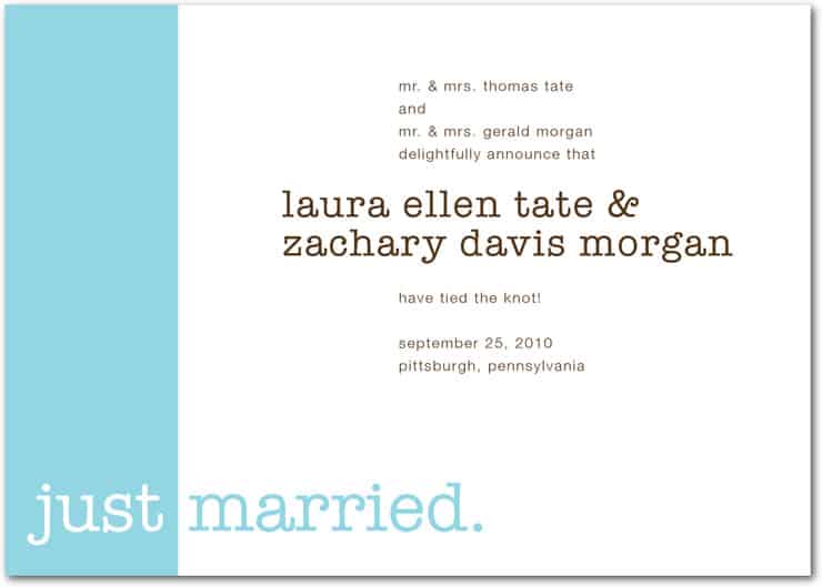 This blue modern wedding announcement is from Wedding Paper Divas 144 