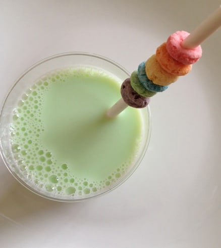 Green milk and cereal for St. Patrick's Day breakfast