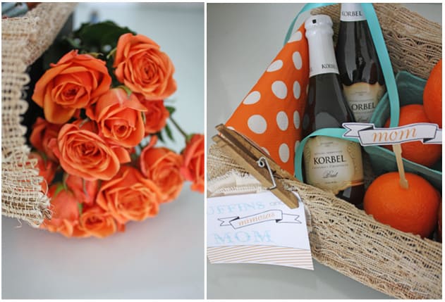Muffins and Mimosas Gift Basket Idea for Mother's Day